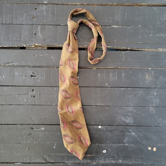 Erreuno 100% Silk Made in Italy Men's Tie Golden Brown Beige Red Black Pattern - Picture 5 of 5